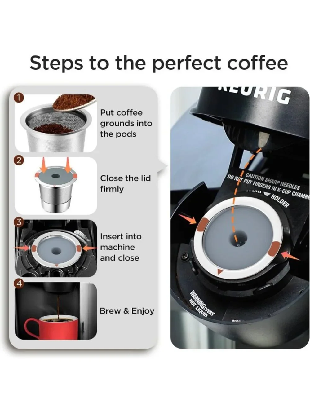 Universal Reusable K Cups & Coffee Pods - Stainless Steel for Keurig 1.0 & 2.0
